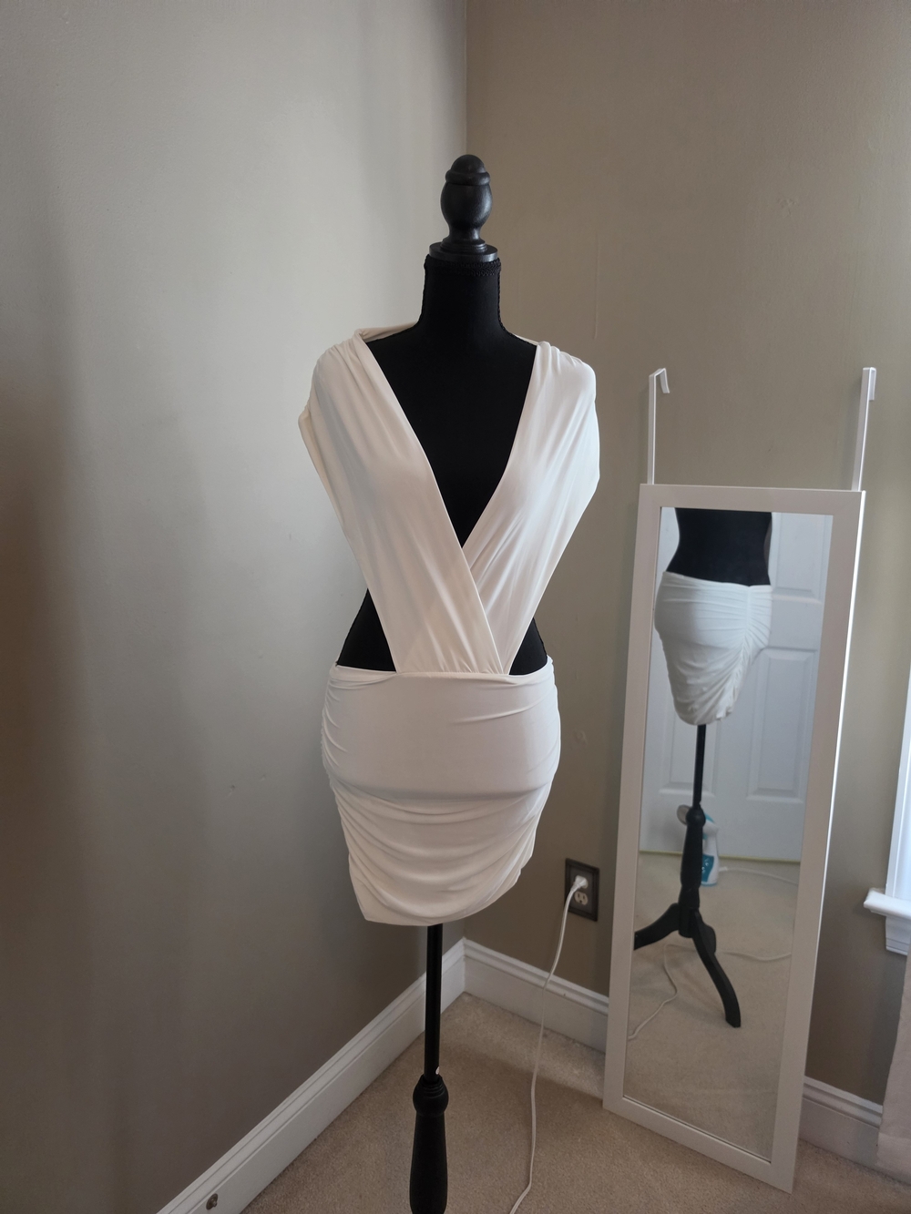 White V-Neck Wrapped Bodycon Dress Worn Once